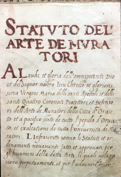 Table des corporate, status maconów miasta Orvieto, Włochy autorstwa Unknown artist