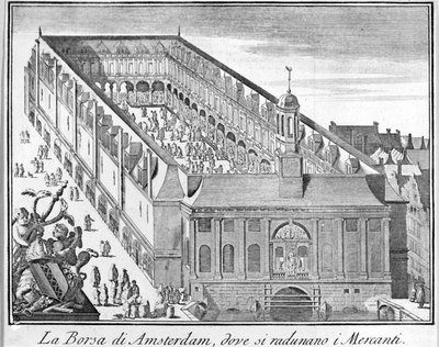 Giełda w Amsterdamie, na której gromadzą się kupcy. Grawerowanie XVIII wieku. autorstwa Unknown artist