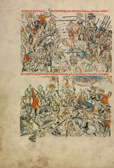 Bitwa pod Liegnitz; ścięcie Heinricha i jego dusza zaniesiona przez anioły do nieba autorstwa Unknown artist