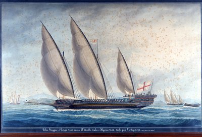 Genuejskie galery Raggia i San Giorgio ścigają algierskiego chebec Uccello. 11 sierpnia 1788. Farba autorstwa Unknown artist