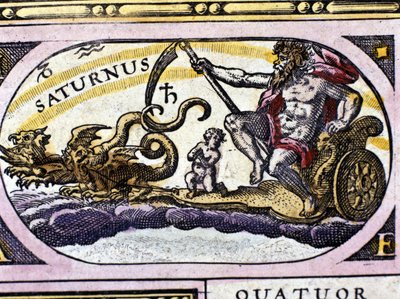 Bóg Saturn (Cronos) na czołgu zaciągniętym przez dwa smoki. autorstwa Unknown artist