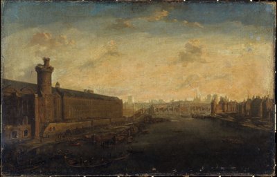 Grande Galerie du Louvre z Porte Neuve, Pont-Neuf, Cité, Tour de Nesle i Quai Malaquais, ok. 1640 r., dzisiejsze 1. i 6. dzielnica, między 1635 a 1645 r. (olej na płótnie) autorstwa Unknown artist
