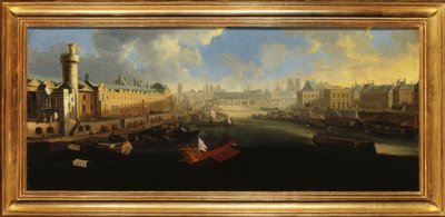 Grande Galerie Luwru z Porte Neuve, Pont-Neuf, Cité, Collège des Quatres-Nations w budowie i Quai Malaquais, ok. 1665 r., między 1665 a 1670 r. (olej na płótnie) autorstwa Unknown artist