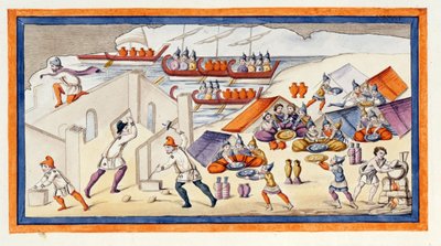 Grecy zaczęli kopać przedmurze, aby chronić swoje baraki i statki. Iliada. Pieśń VII. Rycina z końca XVIII wieku. autorstwa Unknown artist