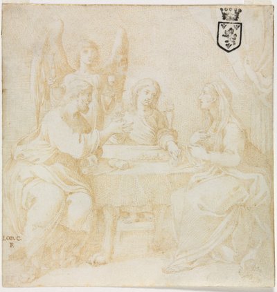 Święta Rodzina przy Stole Obsługiwanym przez Anioła autorstwa Unknown artist