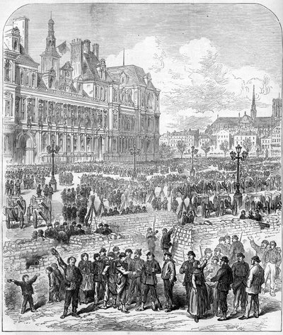 Komuna Paryska w 1871 roku. Barykady i park artyleryjski Federes (komunardów), Place de l
