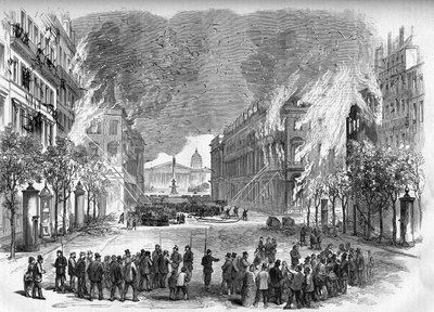 Komuna Paryska w 1871 roku. Ogień rozpalony przez federacje (komunardów) na Rue Royale podczas krwawego tygodnia (22-28 maja) autorstwa Unknown artist