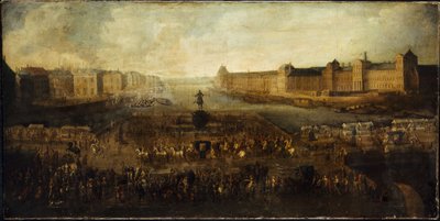 Pont-Neuf widziany z wejścia na Place Dauphine, Quai Malaquais z Collège des Quatres-Nations, Grande Galerie i Luwr, ok. 1665 r. autorstwa Unknown artist