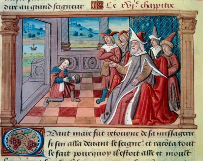 Wenecki nawigator Marco Polo (1254-1324) przed wielkim Kubilajem (Kubilai Khan, pierwszy cesarz mongolskiej dynastii Yuan (1215-1294). świat”, „Milion”) autorstwa Marco Polo (1254 autorstwa Unknown artist