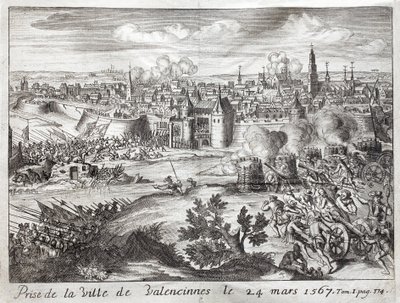 Miasto Valenciennes (Francja) zostało zdobyte 24 marca 1567 r. Pierwsza bitwa powstania Gueux (początek wojny osiemdziesięcioletniej (osiemdziesięcioletniej lub 80-letniej) (bunt holenderski) (1568-1648). do zilustrowania „Historii wojny F autorstwa Unknown artist