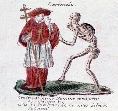Taniec śmierci, kardynał i szkielet (Druk) autorstwa Unknown artist
