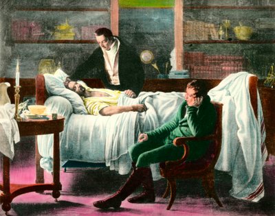 Śmierć Francois Xavier Bichat (1771-1802), francuskiego lekarza. Ilustracja z XIX wieku. Prywatna kolekcja autorstwa Unknown artist