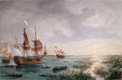 Francuski odkrywca Rene Robert Cavelier, Sieur de LaSalle, odkrywa Luizjanę w 1684 r. (Grawerowanie autorstwa Unknown artist