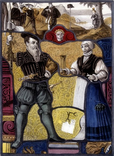 Legenda o Guillaume Tell. (William Tell) Rycina ze szwajcarskiego witrażu, koniec XVI wieku. autorstwa Unknown artist