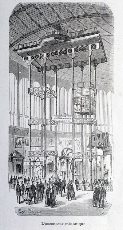 Podnośnik mechaniczny inżyniera Edoux na wystawie światowej 1867 - graw. autorstwa Unknown artist