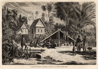 Produkcja ceramiki w Saniaboury (Laos). Grawer ilustrujący podróż eksploracyjną w Indochinach, autorstwa Francisa Garniera, porucznika de Vaissseau, w latach 1866-1868, opublikowany w „Le tour du monde”” 1870-1871, pod redakcją Edouarda Chartona, wyd. Hac autorstwa Unknown artist