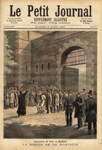 Zwolnienie paryskiego więzienia z rakiety 27 lipca 1891 r. skazali na śmierć przestępców Dore i Berlanda. Grawer „Henri Meyer w „Le petit journal”” 8.08.1891. Kolekcja Selvy. autorstwa Unknown artist