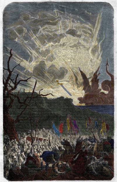Przesądy (strach) roku tysiąca (1000): koniec świata. Grawer w „Histoire des Papes-Rois-Queen and Empereurs a travers les Century” Maurice Lachatre autorstwa Unknown artist