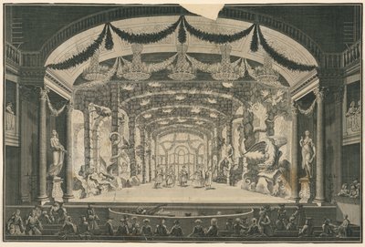 Wnętrze teatru z przedstawieniem odbywającym się autorstwa Unknown artist