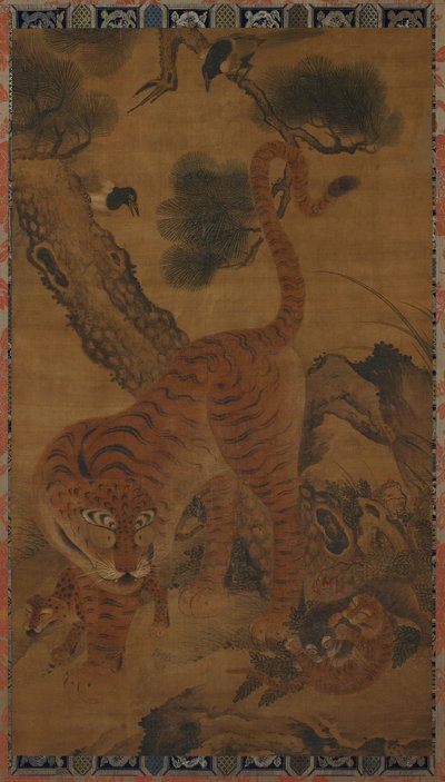 Tygrys z młodymi i srokami autorstwa Unknown artist