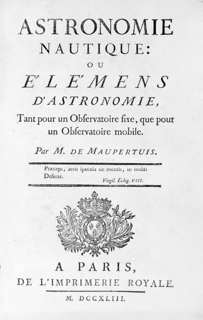 Strona tytułowa Astronomii morskiej: lub Elementy (elementy) astronomii autorstwa M. de Maupertuis (Pierre-Louis Moreau de) (1698 - 1759). 1743. autorstwa Unknown artist