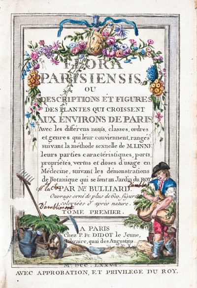 Strona tytułowa 1. tomu Flora Parisiensis czyli Opisy i ryciny roślin rosnących wokół Paryża autorstwa Unknown artist