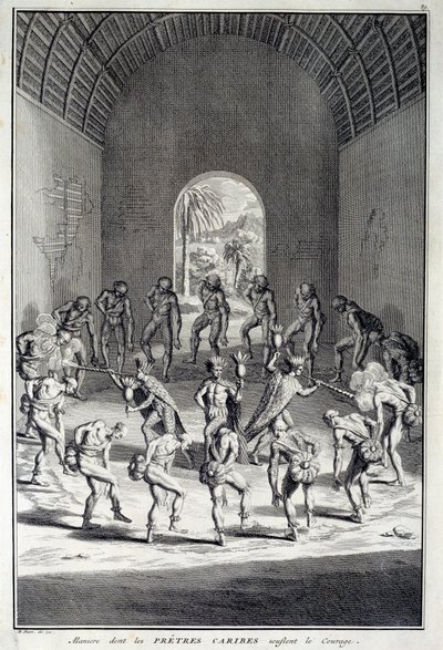 Taniec tradycyjny: Rytuały w tańcu odwagi karibów, Indie Zachodnie (Ameryka Środkowa). Rycina z XVIII wieku. Chartres, Muzeum Sztuk Pięknych autorstwa Unknown artist