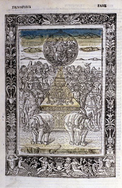 Triumf sławy Francesco Petrarca (Petrarca). Miniatury sd. Biblia Trivulziana, Mediolan. autorstwa Unknown artist