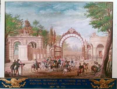 Triumfalne wejście Agustina Iturbide (1783-1824), pierwszego cesarza Niepodległego Meksyku, w Mexico City 7.09.1821 (Triumfalny wjazd pierwszego cesarza wolnego Meksyku Agustina Iturbide w Mexico City, 7 września autorstwa Unknown artist