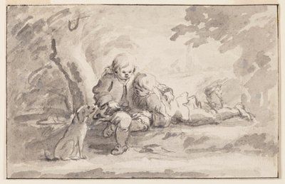 Dwóch chłopców patrzących na książkę autorstwa Unknown artist