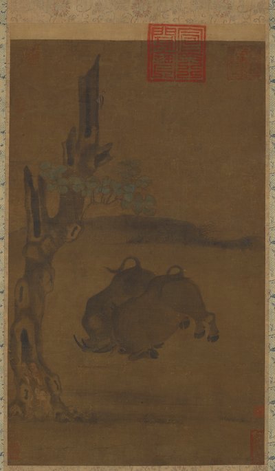 Dwa walczące bawoły wodne autorstwa Unknown artist