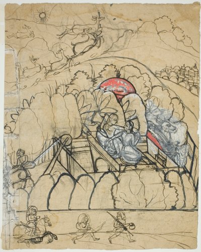 Dwie kobiety rozmawiają przy studni (Baoli) w otoczonym murem ogrodzie autorstwa Unknown artist