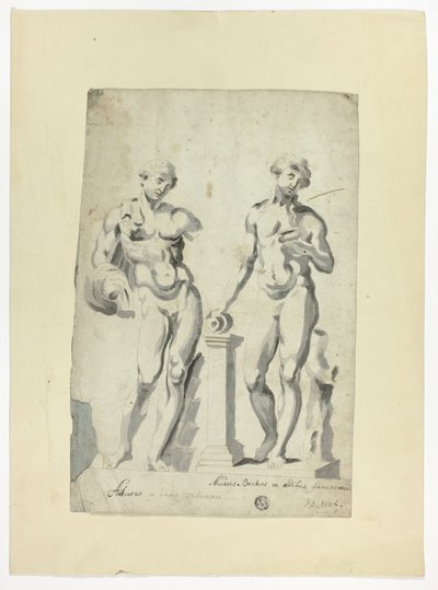 Dwie rzeźby: Antinous w Ogrodach Watykańskich i Nisaus Bacchus w Pałacu Farnese autorstwa Unknown artist