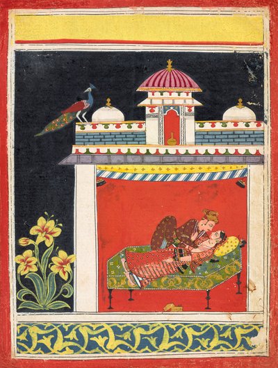 Dwoje kochanków w pawilonie, z <em>Amarushataka</em> (Sto wierszy Amaru) lub niezidentyfikowanego serialu erotycznego autorstwa Unknown artist