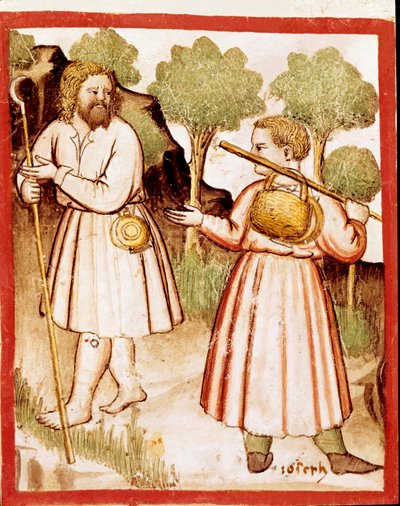 Dwóch miniaturowych pasterzy z kodeksu 212 (lub kodeksu padovano lub Biblii z Padwy) 1390-1400 Rovigo, Accademia dei Concordi autorstwa Unknown artist