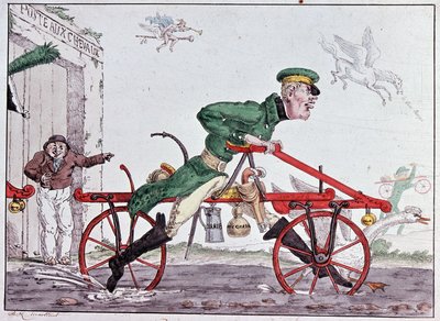 Welocypedy na rowerku biegowym - karykatura na Baronie Drais autorstwa Unknown artist