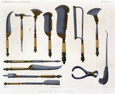 Tablica Venerie: XVI-wieczny zestaw veneur. W „Średniowieczu i renesansie” Lacroix. autorstwa Unknown artist