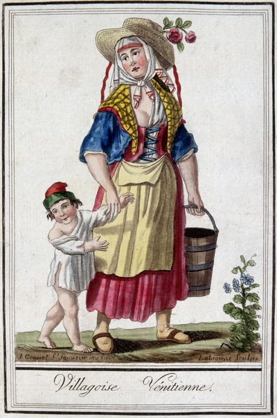 Wioska wenecka z synem. Grawerowanie XVIII wieku. autorstwa Unknown artist