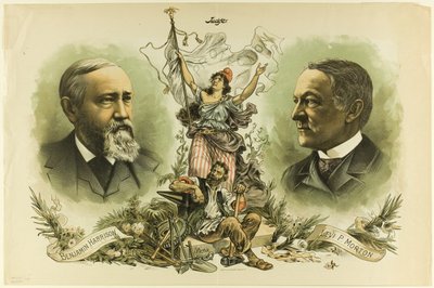 Zwycięskie portrety Benjamina Harrisona i Levi P. Mortona, od Judge autorstwa Unknown artist