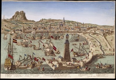 Widok na Barcelonę i jej port - widok optyczny autorstwa Unknown artist