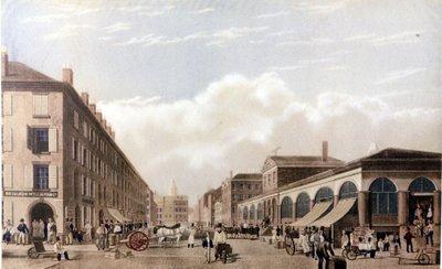 Widok na Nowy Jork: Rynek przy Fulton Street. Litografia SD około połowy XIX wieku. autorstwa Unknown artist
