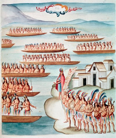 Widok na Tlatelolco otoczone laguną, Meksyk (Akwarela, ok. 1770-1780) autorstwa Unknown artist
