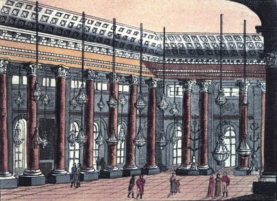 Widok sali ceremonialnej zamku Schonbrunn, dawnej rezydencji austriackiej rodziny cesarskiej, rycina z 1820 r. autorstwa Unknown artist
