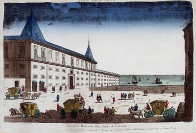 Widok domu księcia Aveiro w Lizbonie, Portugalia. Grawerowanie XVIII wieku. autorstwa Unknown artist