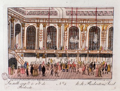 Widok na cesarsko-królewską salę reduty w Wiedniu, Austria. Grawer z 1815 r. Kolekcja prywatna autorstwa Unknown artist