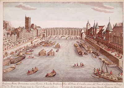 Widok na Pont-au-Change w kierunku Wieży Saint-Jacques, Paryż (rycina) autorstwa Unknown artist