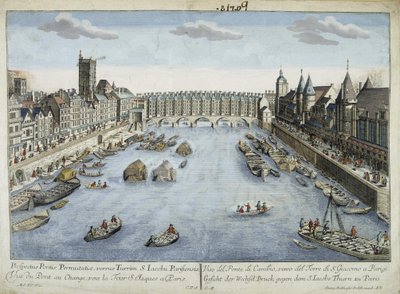 Widok na most Pont au Change i wieżę St Jacques w Paryżu autorstwa Unknown artist