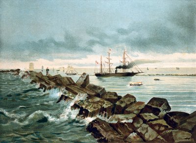Widok na Kanał Sueski inauguruje 17.09.1869. Chromolitografia XIX wieku autorstwa Unknown artist