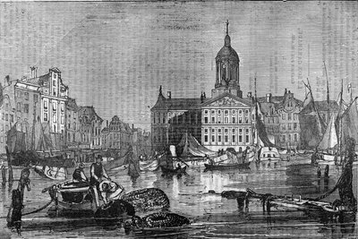 Widok na Amsterdam i stary ratusz w XIX wieku. autorstwa Unknown artist