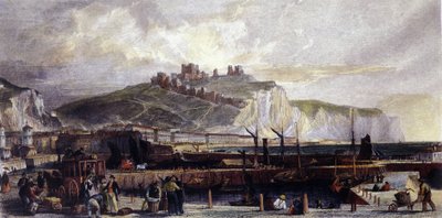 Widok na miasto Dover i jego wysokie białe klify kredowe w Anglii. 1850. autorstwa Unknown artist